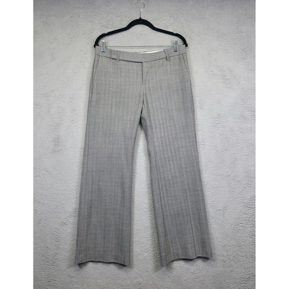 Y2K Gap Pants Womens 6 Gray Wide Flared Wool Herringbone Work Academia Trousers - Picture 1 of 16